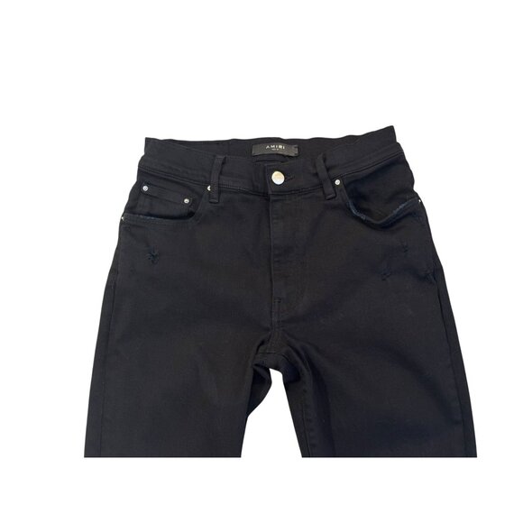 Size 31 Amiri Black Jeans Stretch Straight Skinny Stack Distress Mens Womens - Picture 2 of 14